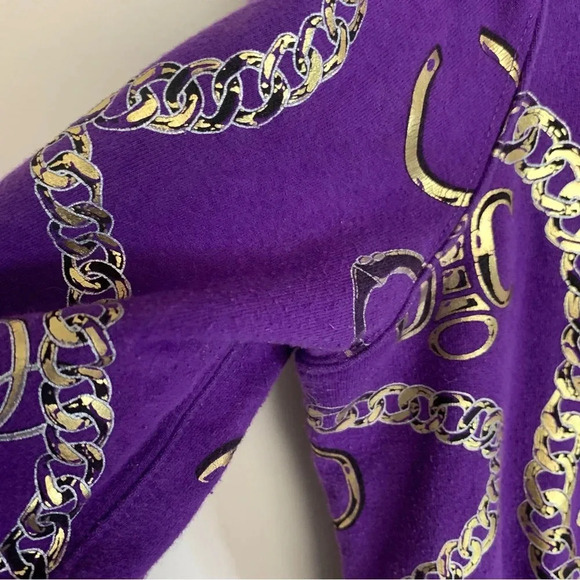 Coogi Purple Gold Short Sleeve Hooded Zip Up Bling Y2K Long  Zip Hoodie L - Picture 9 of 15